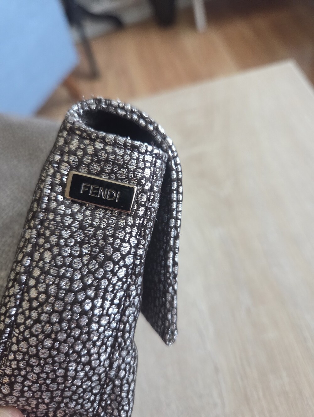 Authentic Vintage Fendi Metallic Crystal Baguette Clutch + Fendi Mirror Bundle - Picture 13 of 16